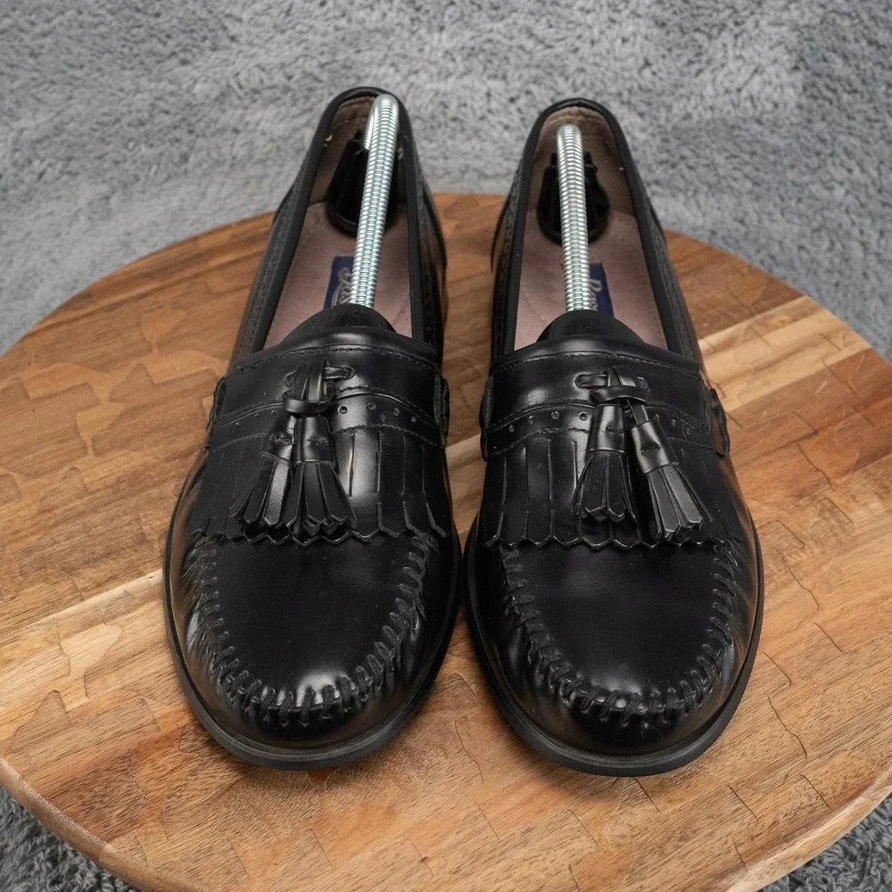Bass Black Leather Slip-On Loafers with Kiltie Tassels 2553-001 Men US 10 M